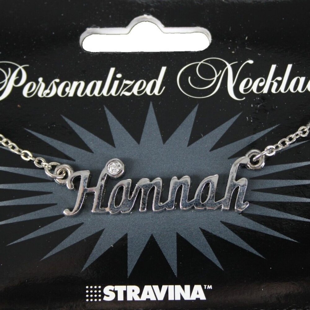 HANNAH Name Silvertone Rhinestone 14.5" w 4.5" Multi Ring Extender Necklace